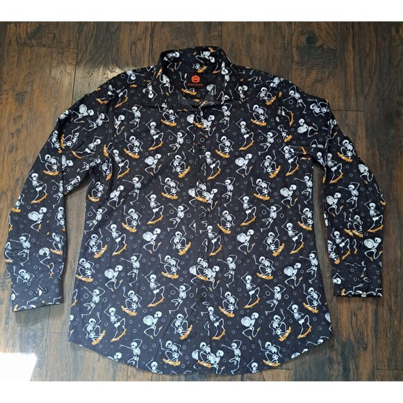 Halloween Button Up Men's XL Black Simon Banks Skeleton Skateboard Costume Party - Picture 9 of 14
